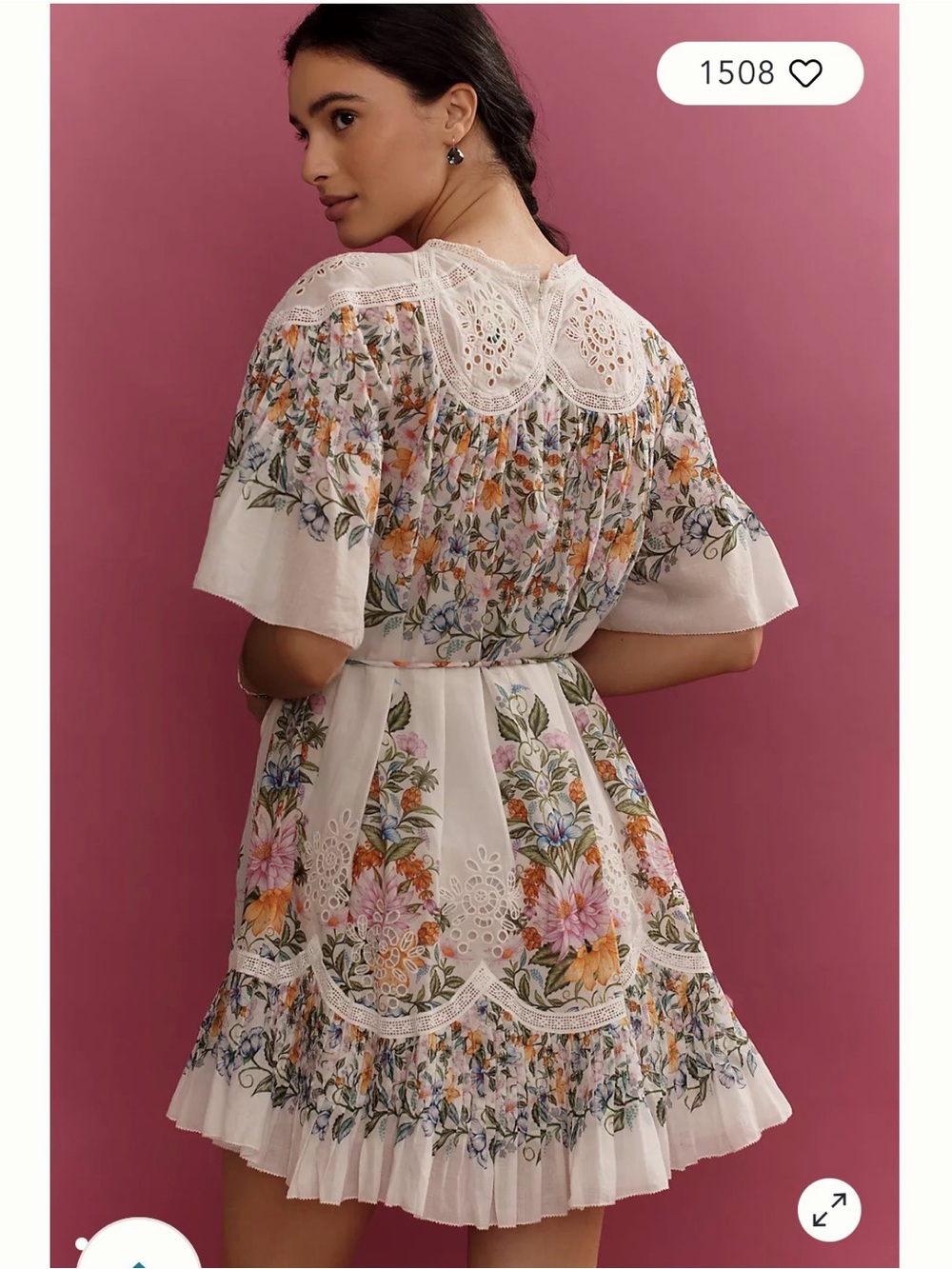 Anthropologie FARM Rio Sweet Bloom Bouquet White Floral Eyelet Mini Dress Sz Med - Picture 2 of 16